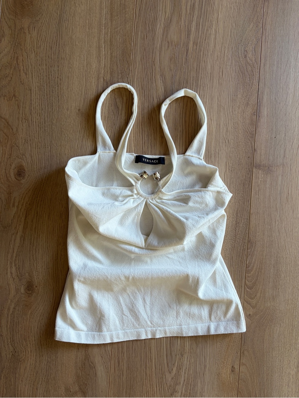 Versace Ivory Ring-Accent Sleeveless Camisole